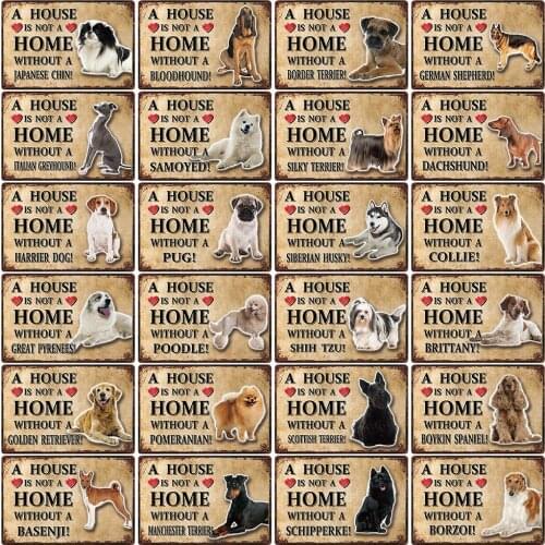 [ Kelly66 ] Pets Dog Basenji Poodle Samoyed Chin Husky Pug Tin Metal Sign Home Decor Bar Wall Art Painting 20*30 CM Size Dy118