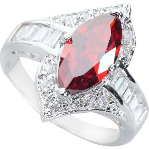 Marquise Red Garnet 7*14mm Semi-precious Stone Silver Cool For Women Ring Q1919