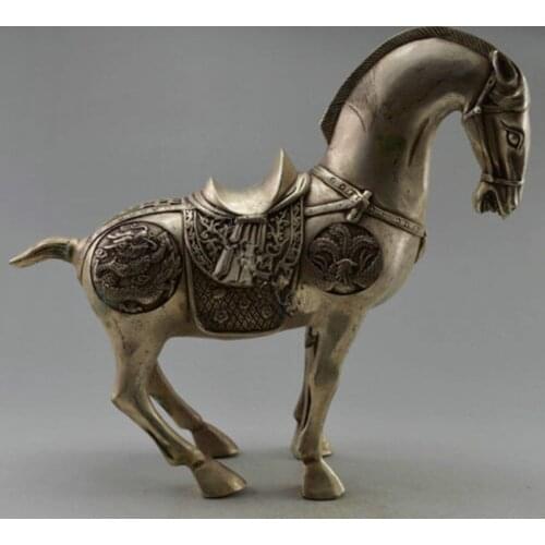 Collectible Decorated Old Handwork Tibet Silver Carve Big Zodiac Horse Statue