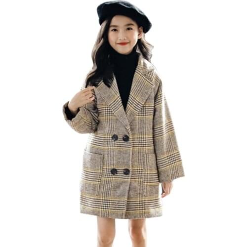 Girls Coat Jacket Plaid Pattern Coat Girl Autumn Winter Childrens Jacket Casual Style Childrens Clothes For Girls 6 8 10 12 14