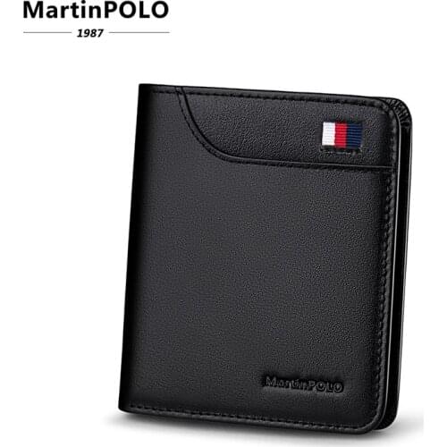 MARTINPOLO Genuine Leather wallets Slim Mini wallet with gift box Card Holder black Bifold Wallet small Short purse blue MP1001