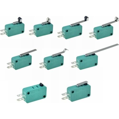 Micro Limit Switches 16A 250V 125V SPST 4.8mm Width 2Pins NO Normally Open 16mm 52mm Arc Roller Lever Touch Switch Microswitch