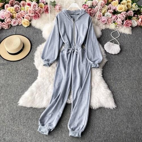 Fashion Rompers Womens Jumpsuit New 2020 Spring Autumn Female Long Sleeve Hooded Solid Casual Bodysuit Korean Roupas Femininas