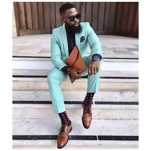 Fashion Casual Light Green Mens Suits With Pant WeddingTuxedos Party Groom Slim Fit Notched Lapel Terno Masculino Blazer For Men