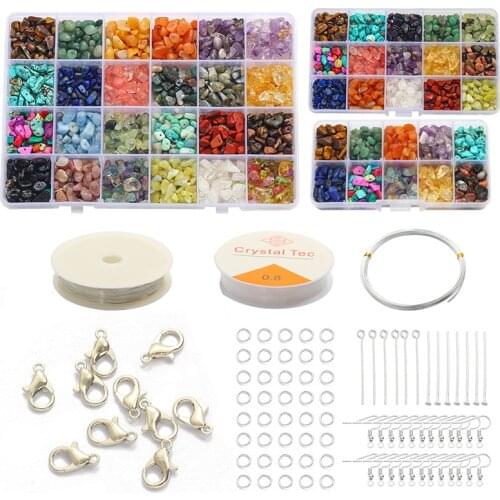 1200/750/500Pcs Irregular Gemstone Beads Kit with Spacer Beads Lobster Clasps Elastic Jump Rings for DIY Jewelry Making Supplies