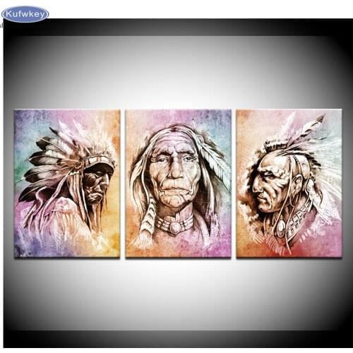 3 pieces DIY 5D Diamond Painting Indian men Full Square Round Drill Diamond Cross Stitch Beads Embroidery Mosaic Handmade Gift
