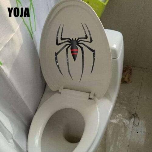 YOJA 15.8X23.2CM Toilet Decal Cartoon Home Decor Wall Sticker Red Striped Long Legged White Haired Black Spider T5-1138