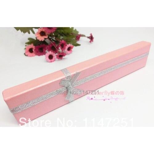 Wholesale 24pcs/lot Pink Paper Necklace Box 20x4x2cm Jewelry Anklets Display Packaging Box Favor Necklaces Bracelet Boxes