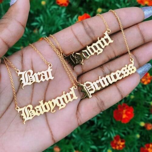 Custom Old English Name Necklace Classic Jewelry Personalized Gifts Stainless Steel Ancient English Nameplate Choker