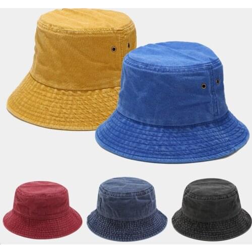1Pc New Fisherman Hat Panama Denim Bucket Hats Outdoor Men Women Washed Cotton Bucket Cap Fashion Hip Hop Gorros Hat Accessories