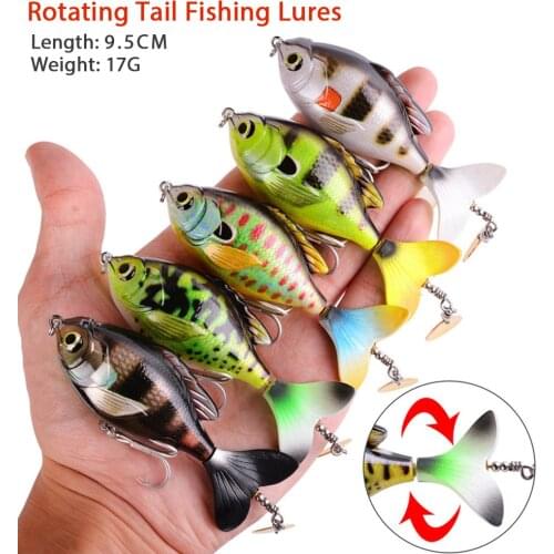 Fishing Lures 2020 Rotate Tail Popper Lure 9.7cm/16.6g Topwater Wobble Fishing Lures Artificial Bait Hard Bass Fishing Tackle