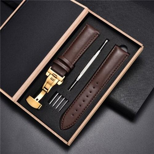 Soft Leather Watchbands with Wooden Box Automatic Clasp Watch Bracelets 18mm 20mm 22mm 24mm Straps Watches Band Accessories