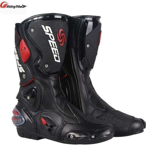 SPEED Mens Motorcycle Boots Motocross Racing Microfiber Leather Boot Motorbike Drop Resistance Boots