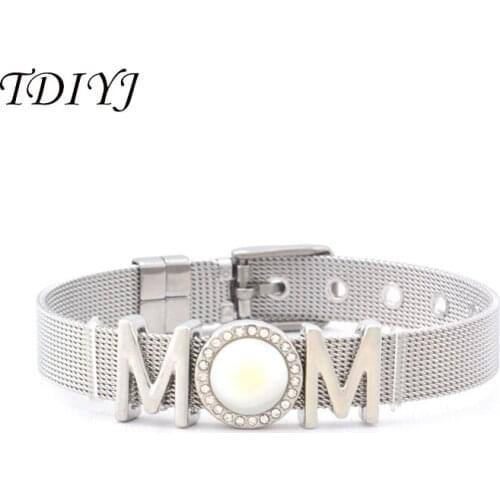TDIYJ Fashion Collection Mesh Stainless Steel Keeper ing Mother Bracelet with Crystal Keeper Slide Charms 1Set
