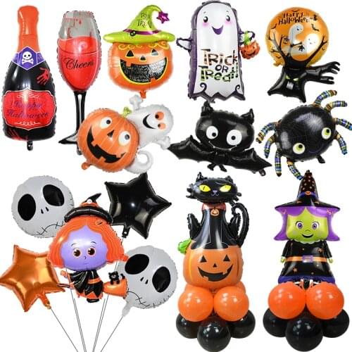 Halloween Decoration Pumpkin Skull Spider Bat Ghost Witch Foil Balloon Halloween Festival Party decor Supplies Inflatable Globos
