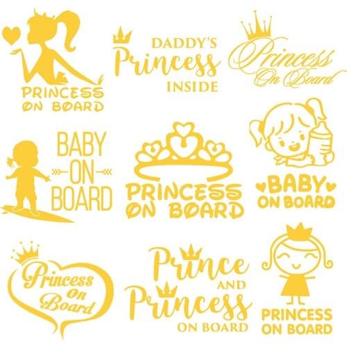 WaveHands 3D Funny Car Sticker Princess Baby On Board Decal Girl Daughter Vinyl Warning Sign For Car Motorcycle Accessories