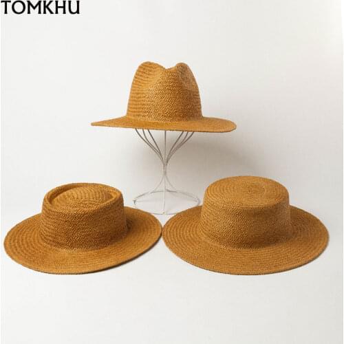 Ladies Summer Paper Straw Woven Concave Top Hat Casual Simple Panama Hat For Women Outdoor Travel Wide Brim Sombrero Playa Mujer