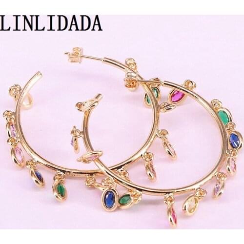 4Pair New Fashion Gold Color Women/Girls Multi Rainbow Oval CZ Dangle Earrings Jewelry