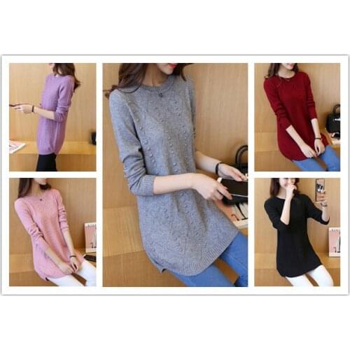 2021 autumn new Korean women loose knit sweater female long shirt thin O-neck Stitching pullover winter bottom tops for womens