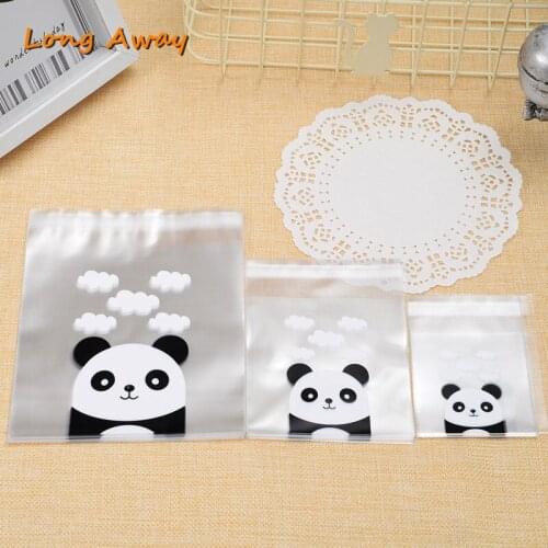 100PCS Panda Printed Self-adhesive Cookie Bags Wedding Party Gift Candy Bag Birthday Baby Shower Biscuits Packaging