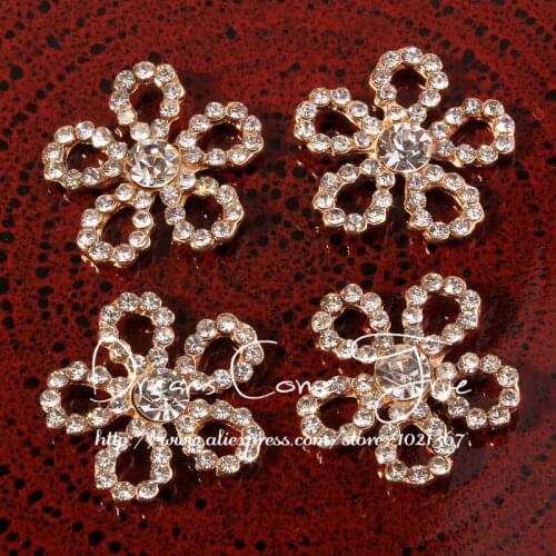 200pcs/lot 19MM 2Colors Vintage Hollow Out Alloy Button For Accessories Flower Shaped Rhinestone Decorative Button For Wedding