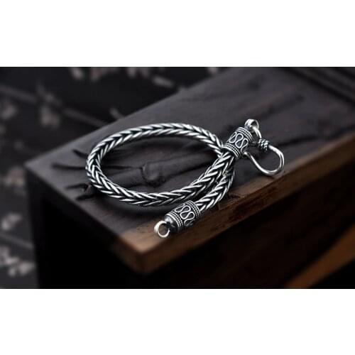 4mm men solid 925 Sterling Silver men women Retro biker rope bracelet chain jewelry A563