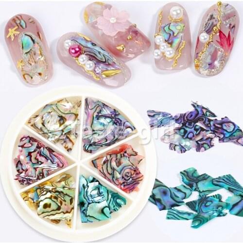 6 Colors Nails Abalone Shell Fragments Texture Natural Sea Shell 3d Charm Nail Art Decoration Slice DIY Beauty Salon Tools New