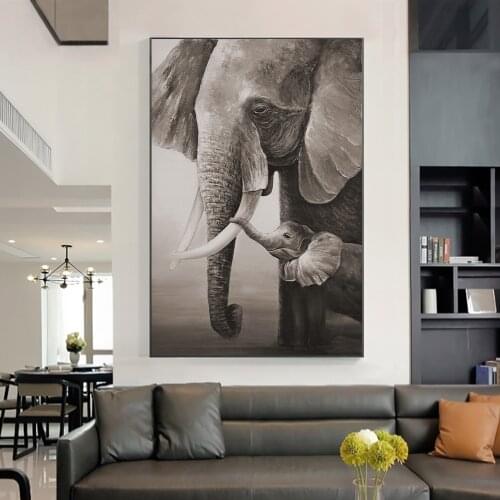 Abstract Two Elephants Painting HD Prints And Posters On Canvas Modern Wall Art Picture For Livinng Room Home Decoration