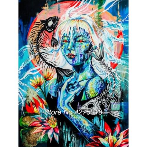 Diamond Embroidery Full Display Abstract woman fish Diamond Painting Square/Round Cross Stitch Mosaic 5D DIY Home Decor YG597