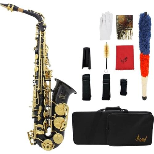 LADE Brass Engraved Eb E-Flat Alto Saxophone Sax Abalone Shell Buttons Wind Instrument with Saxophone Aeccessaries