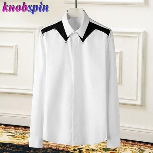 Brand Business male Patchwork Shirt Long sleeve Slim Chemise homme Black White Plus size M-4XL Shirts men Cotton Camisas