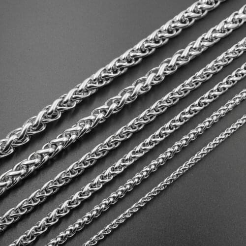 3mm 4mm 5mm 6mm 7mm 8mm Mens Chain 316L Stainless Steel Braided Necklace Fashion Men Jewelry