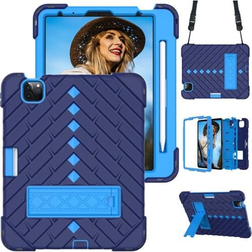 Case for iPad Air 4 Shockproof Cover with Shoulder Strap and Kickstand for iPad Pro 11 Silicone Case 2020 2018