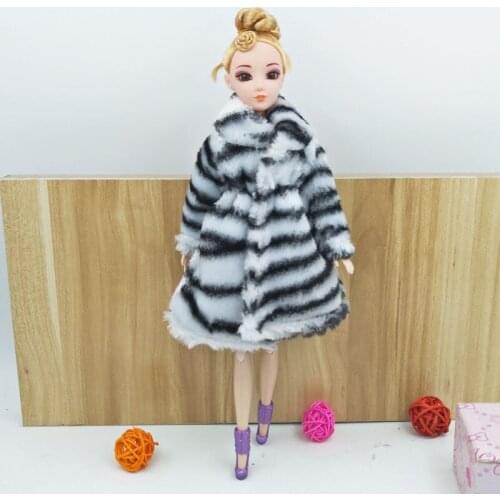 Black White Zebra Fashion Doll Clothes For Barbie Doll Winter Wear Clothing Dolls Dress 1/6 BJD Doll Accessories Kids Toys