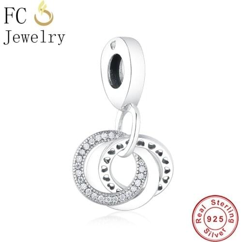 FC Jewelry Fit Original Brand Charms Bracelet 925 Sterling Silver Interlinked Circles Zirconia Heart Beads Pendant Berloque