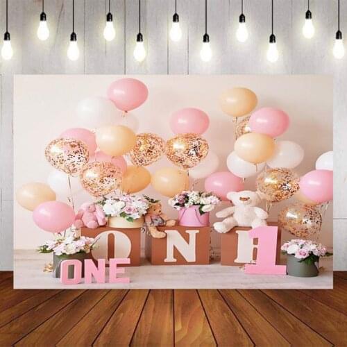 1st Birthday Photography Background Birthday Balloon Flowers Backdrop Decorations Photocall Background Photo Studio