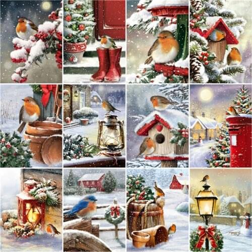 HUACAN 5D DIY Diamond Painting Bird Full Square Diamond Embroidery Winter Mosaic Rhinestone Animal Home Decoration