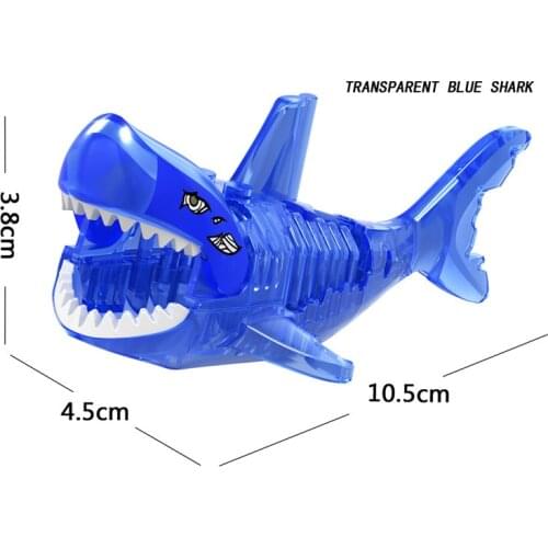 [MOC Hub] Transparent Blue Shark Building Blocks Brick Horse Crocodile Gorilla Tiger Kids Toys Animal Lockings Figures Assemble