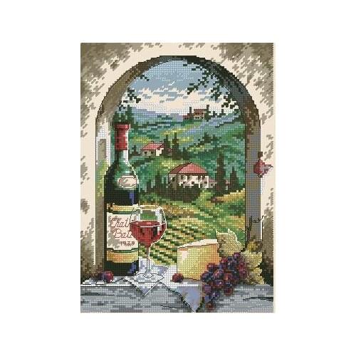 T-MM Lovely Cute Counted Cross Stitch Kit Dreaming of Tuscany Vineyard Grapery Vinery Wine Grape Village dim 06972 6972