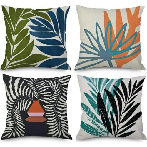 Tropical Leaf On Abstract Geometric Pillowcase Dustproof Cushion Cover For Living Room Decorative 45X45cm