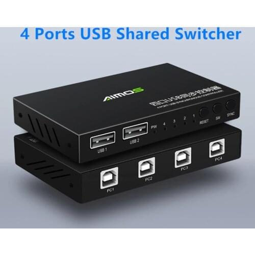 New 2 Ports USB-A To 4 Ports USB-B KM Switch Box USB 2.0 Keyboard Mouse Synchronizer Gaming Controller For Monitor Computer