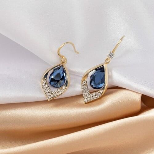 2021 New Luxury Fashion Jewelry Boho Style Blue Crystal Drop Earrings for Womens Gold Color Color Bridal Earrings Jewelry Gift