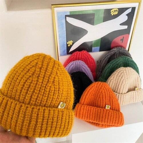 Autumn Winter boys girls cute solid color knitted caps children warm casual woolen hat hats