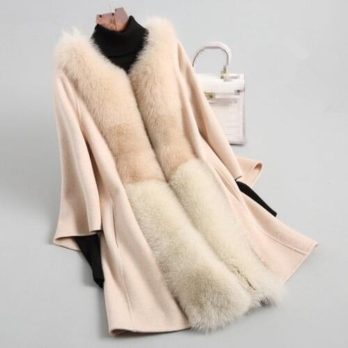 Autumn Winter Jacket Women Big Real Fox Fur Collar Wool Coat Korean Double-side Woolen Coat Vintage Jacket X841800DMP81023MY1906