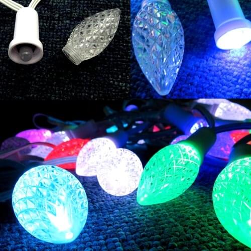 50pc addressable RGB C9 DC12V WS2811 LED Christmas pixel string light;6inches spacing ;IP68 with waterproof pigtails