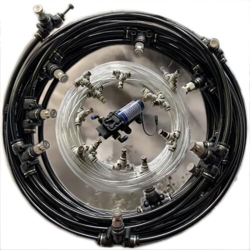 S381 New 6M-18M watering kits 12V DC pump mist water spray fine fog nebulizer slip lock nozzle 6mm tubing misting cooling system