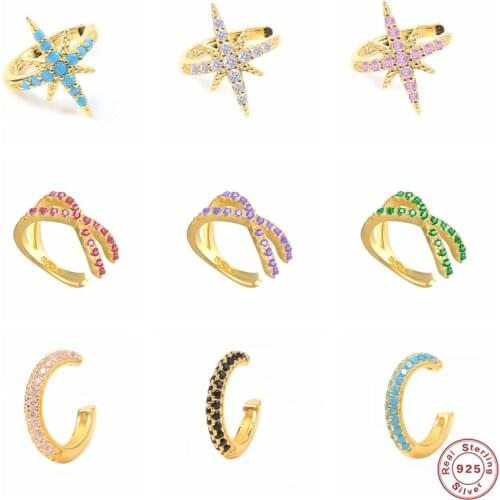 S925 Sterling Silver Clip On Earring Colorful Micro Pave CZ No Piercing Fake Cartilage Earring Korean Earcuff Pendientes Jewelry
