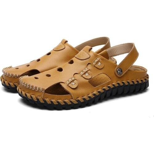 Summer Men Leather Sandal Hiking Casual Flat Classics Slip-On Non-slip Wearproof Climbing Fashion Comfortable Beach size 38-44