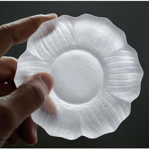 Handmade Anti-hot Lotus Design Glass Teacup Tray For Home Hotel Office Heat Resistant Teacup Tray Kung Fu Tea Accessories