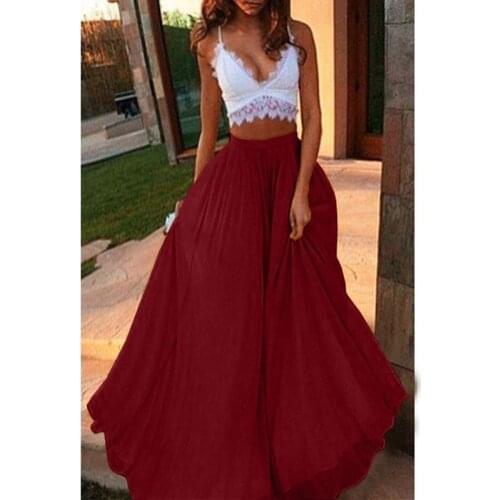 Spring Chiffon Long Skirts Women Elastic Waist Double Ladies Swing Skirt Solid Ladies Chiffon Long Skirt Female Party Skirts